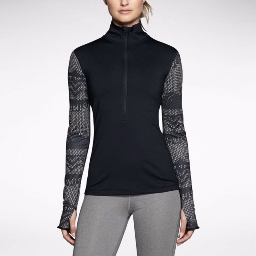 Nike Pro half zip hyperwarm long sleeve black print